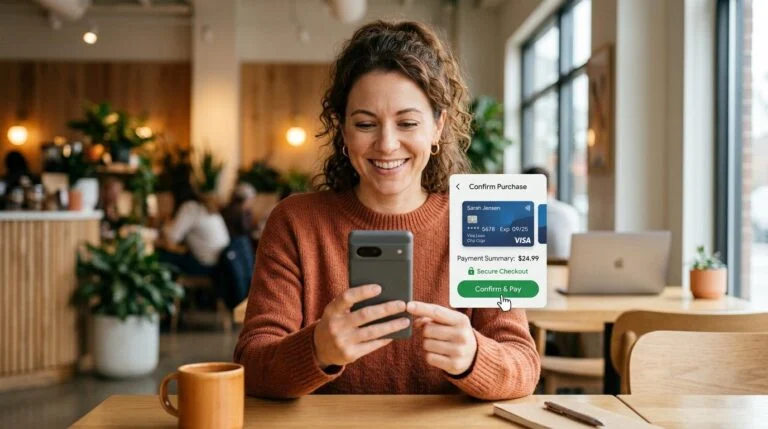 Pessoa gerando um cartão virtual no aplicativo do banco para realizar uma compra online com segurança